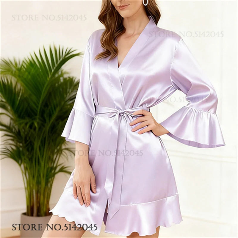 Robe de chambre femme satinée – Kimono à col V