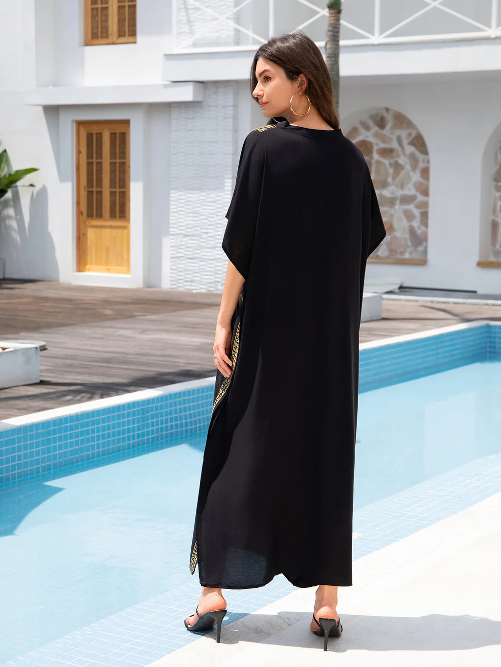 Boho Dress Women's Fashion Cotton Embroidered Beach Sun Protection Dresses For Women Loose Robe Bikini Swimsuit Outer Blouse