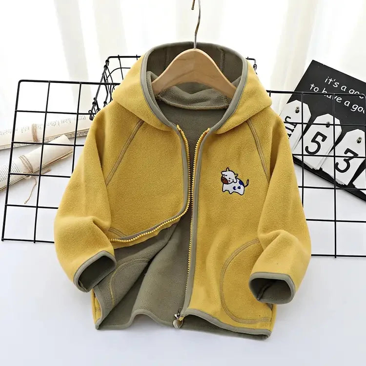 Manteau Polaire Enfant À Capuche – Double Polaire Chaud Zipé 2-14 Ans