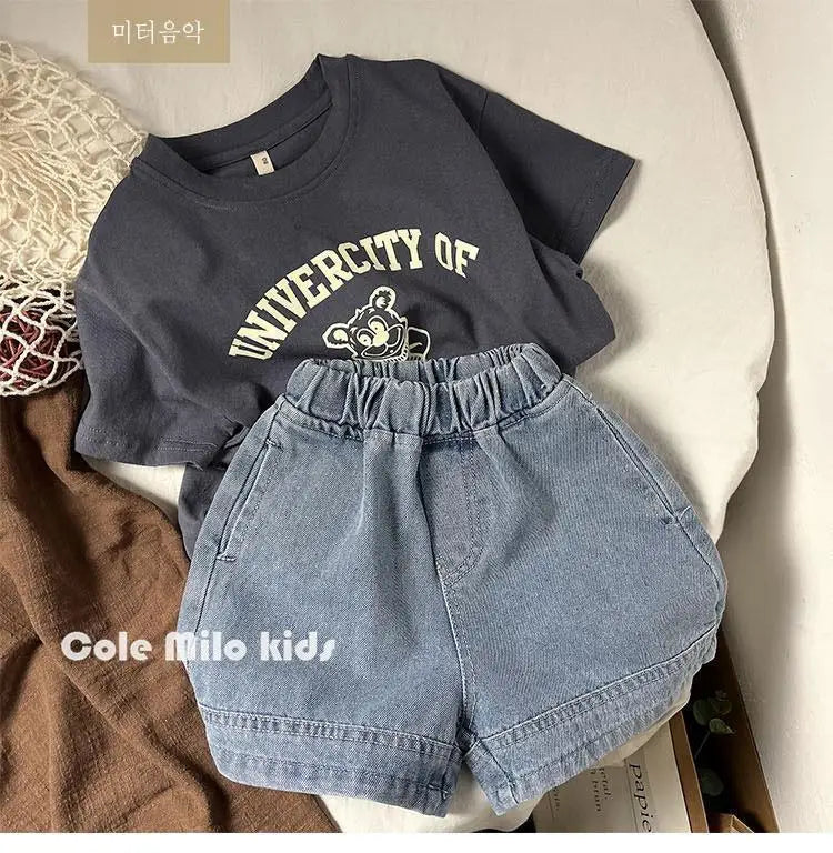 Pure Cotton Kids T-shirt Summer Clothes Short Sleeved Tops Tees Children Costume Fashion Cartoon Boys T Shirts Round Collar