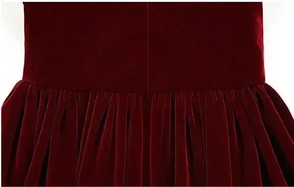 New Year Vintage Velvet Dress for Girls Clothes Infants Red Dresses Children Outfits Costumes Princess Birthday Partywear