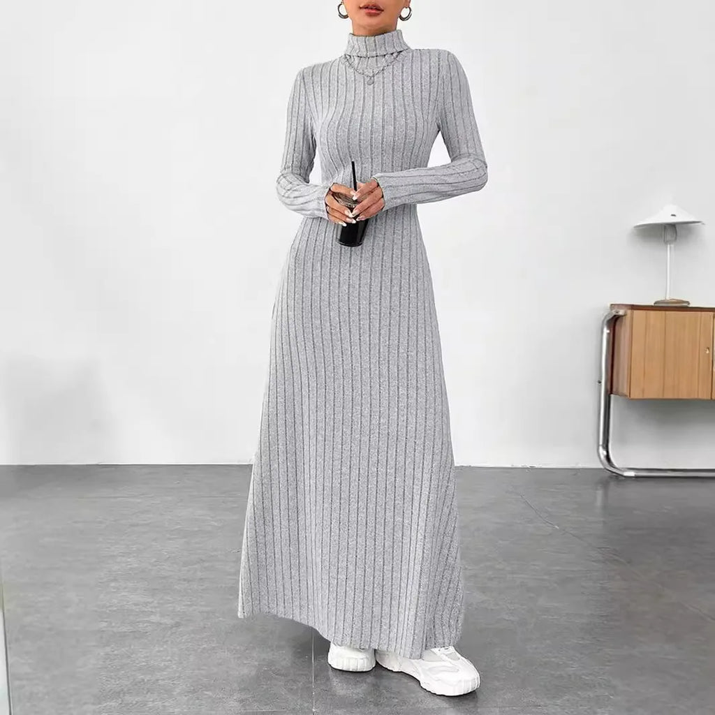 Women's Clothing 2025 Autumn/Winter Elegant Slim-Fit Turtleneck Solid Color Sweater Dress