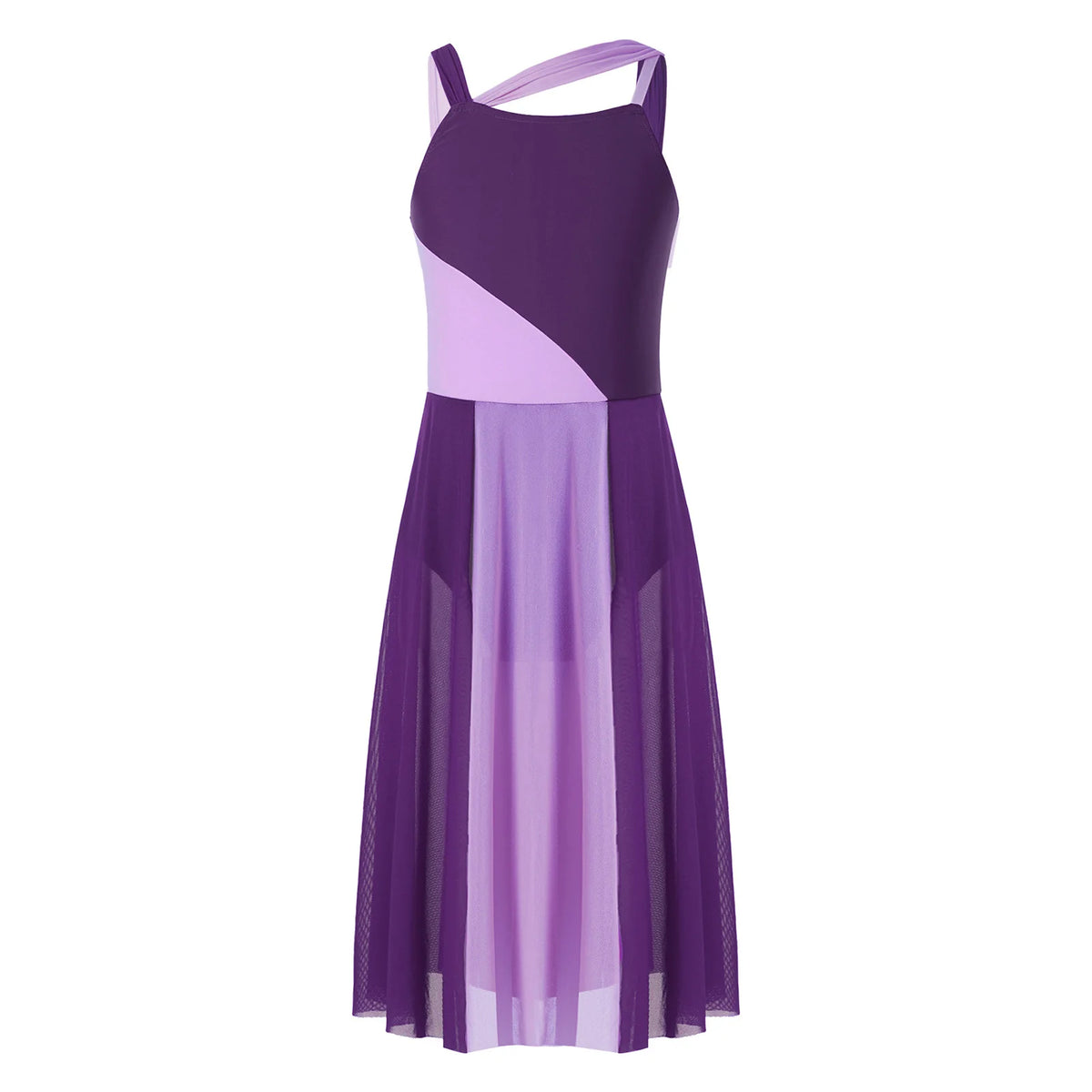 Women Ballet Dance Dress Adult Modern Contemporary Lyrical Dance Costumes Sleeveless Color Block Gymnastics Leotard Dancewear
