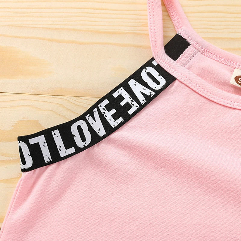 Trendy Summer Children's Sports Clothing Set 2-6Y Patchwork Letter Camisole and Shorts 2Pcs for Girls Kid's Casual Vest Outfit