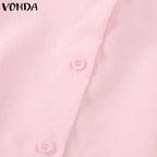 Women Elegant Shirts 2024 VONDA Fashion Summer Short Sleeve Tops