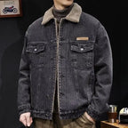 2026 Autumn and Winter Men's New Denim Jacket Fleece Thickened Retro Loose Casual Jacket
