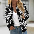 Veste Bomber Femme Imprimé Floral – Courte Zipée Casual Automne Hiver
