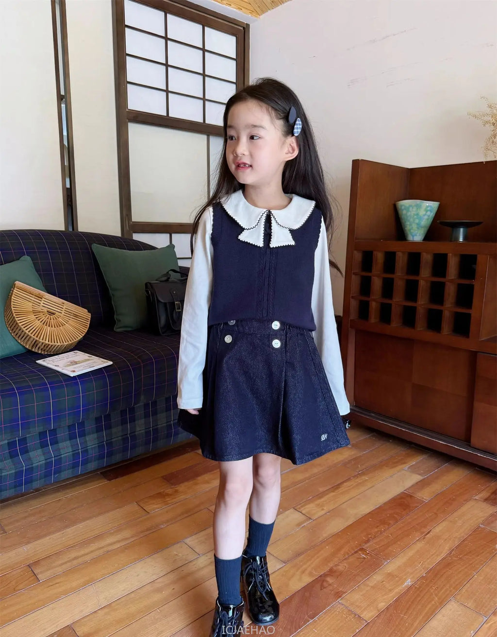 Teen Girl Clothes Children  Waist Shell Button Denim Skirt and Top Kids Versatile Casual Outfits Costumes Vintage Girls Elastic