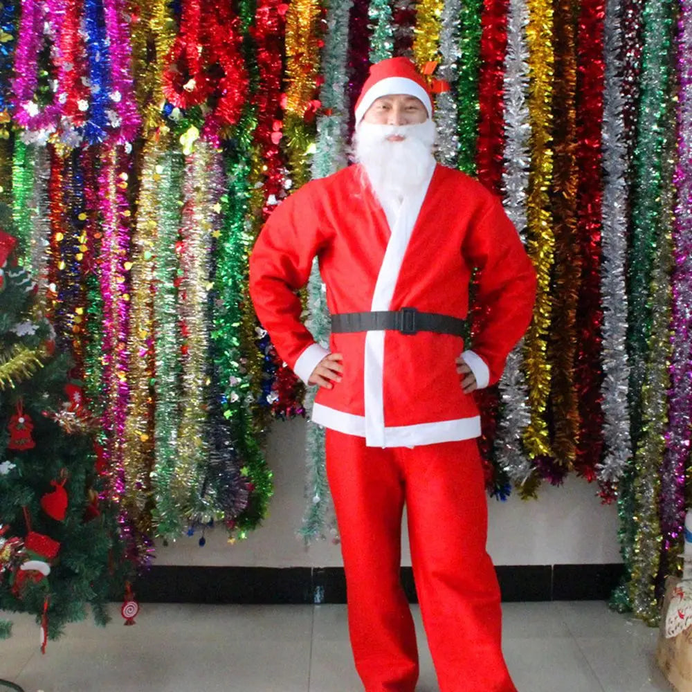 Funny Party Adults Belt Beard Velvet Christmas Clothes Santa Claus Costume Cosplay Suits Hat