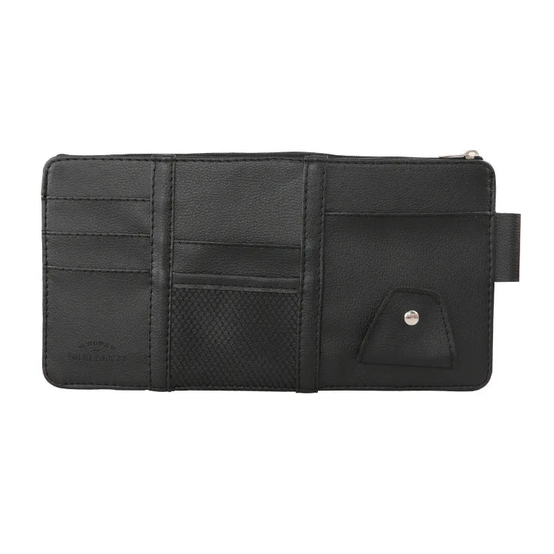Car Sun Visor Organizer Storage Travel Document Holder With Multi-Pocket PU Leather Cards Receipts Pouch With Zip
