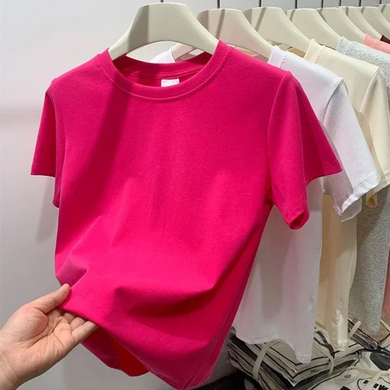 Summer Plus Size T Shirts for Women High Quality Solid Casual Female Korean Streetwear Tees Unisex Basic Solid Young Cool Tops