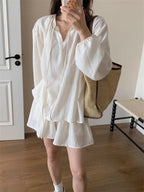 Plus-size Fashionable and Casual Women's Summer Outfit for Plus-size Loose Sunscreen Long-sleeved Top with Shorts Two-piece Set