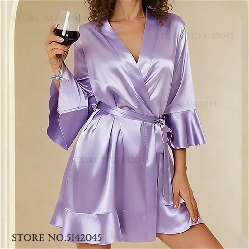 Robe de chambre femme satinée – Kimono à col V