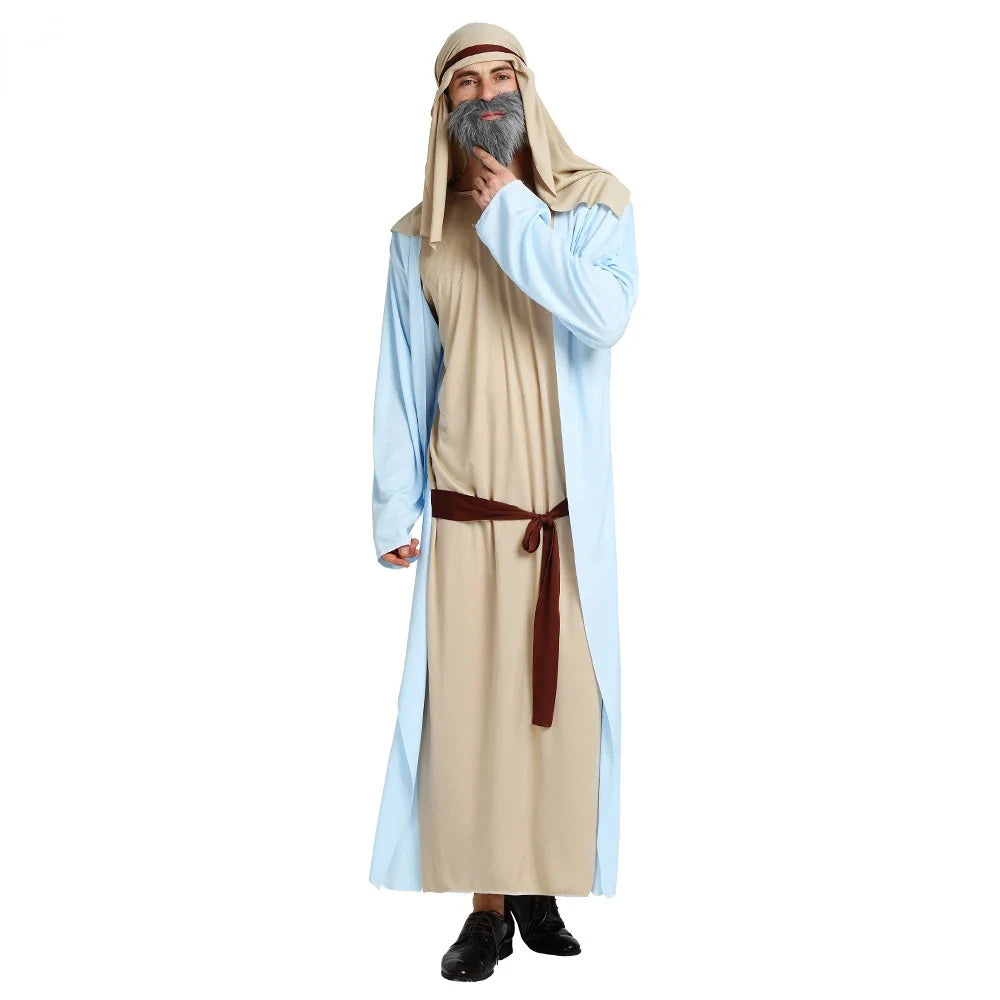 Women Men's Chief Arab Girl Arabian Costume Blue White Robe Halloween Cosplay Carnival Fancy Dressed Up
