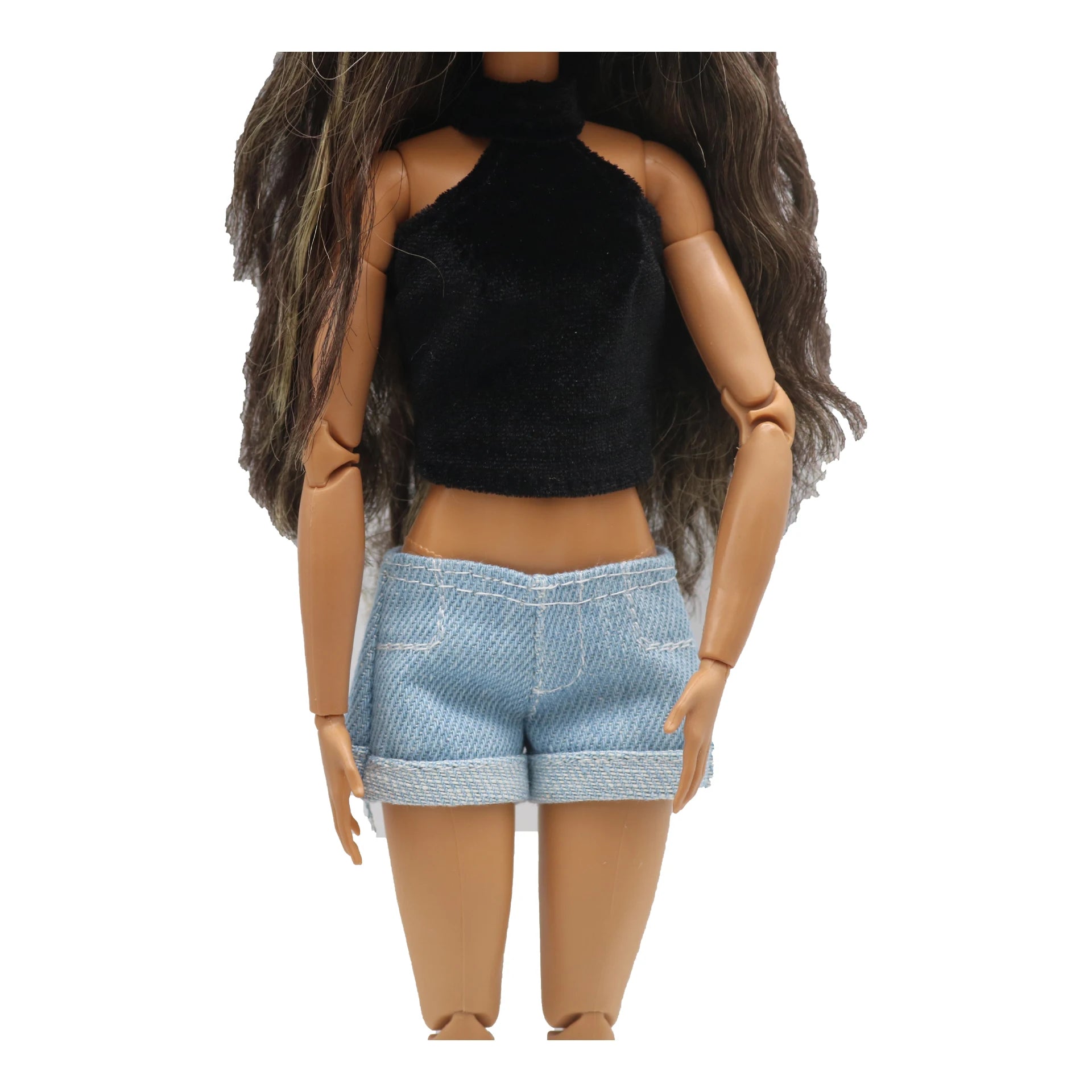 New 30cm 1/6 Doll jeans shorts velvet velvet halterneck vest set Daily Wear Clothes for Barbies doll Accessories