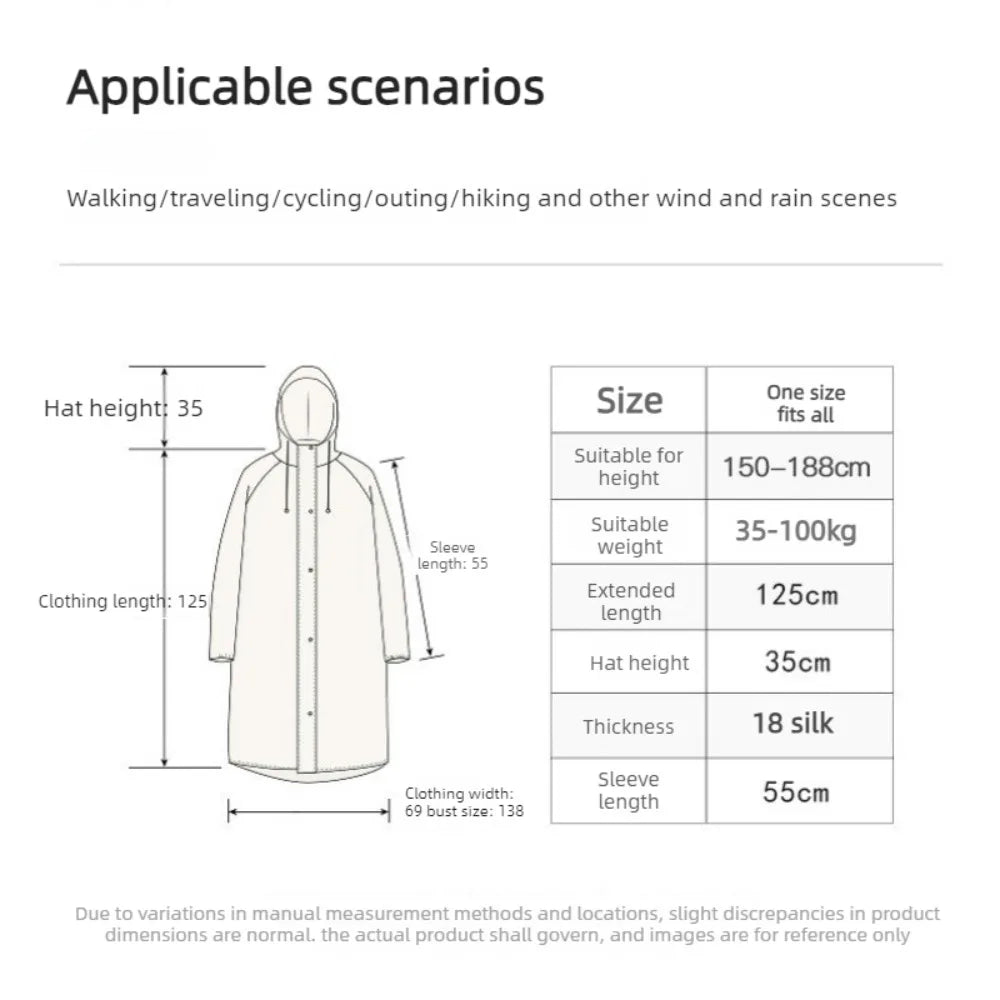 Unisex Adult EVA Waterproof Long Raincoat Hooded Drawstring Design Portable Outdoor Travel Fishing Camping Windproof Rain Wear
