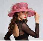  French Vintage Women Foldable Organza Church Derby Hat Ruffles Wide Brim Uv Protection Sun Hat  Ladies Outdoor Styling