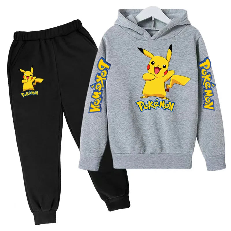 New Children's Sports Outfit Set-Hooded Jacket+long Pants with Cartoon Patterns Casual Loose Fit Suitable Boys Girls Aged3to13