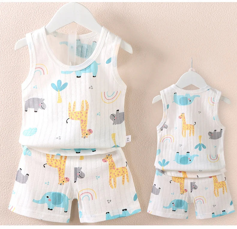 Mother Kids Clothes Baby Cotton Print  Children's Clothing T-shirt Vest Tops Shorts Sets Boys Girls Cute Breathable Summer