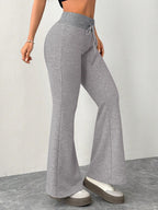 Pantalon évasé femme gris – Taille à cordon