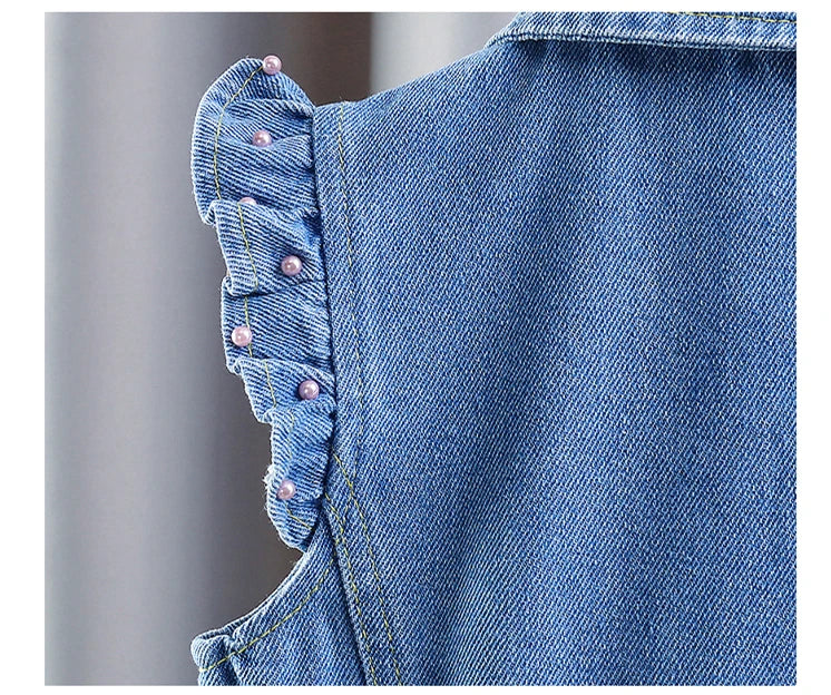 New Fashion Kids Children's Denim Vest with Bow and Pearl for Toddler Girls Denim Waistcoat Baby Lovely Style Sleeveless Jacket