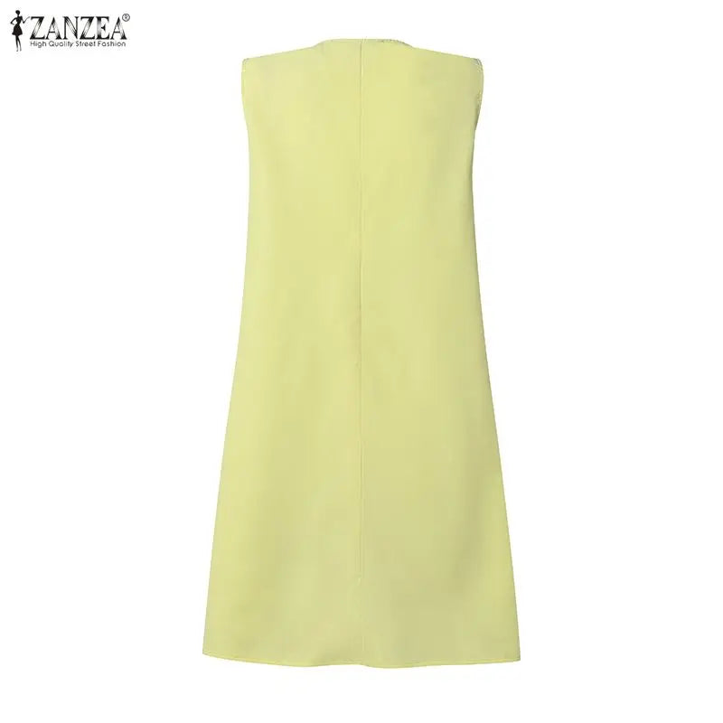 Women Bohemian Dresses Short Robe Solid Color Casual Loose Mini Vestidos 2026 ZANZEA Sleeveless Tank Summer Party Sundress
