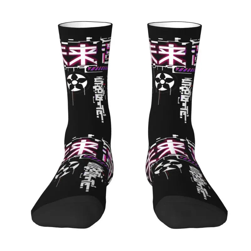 Techwear Men's Crew Socks Unisex Fun Japanese Future Tech Street Wear Style Spring Summer Autumn Winter Dress Socks