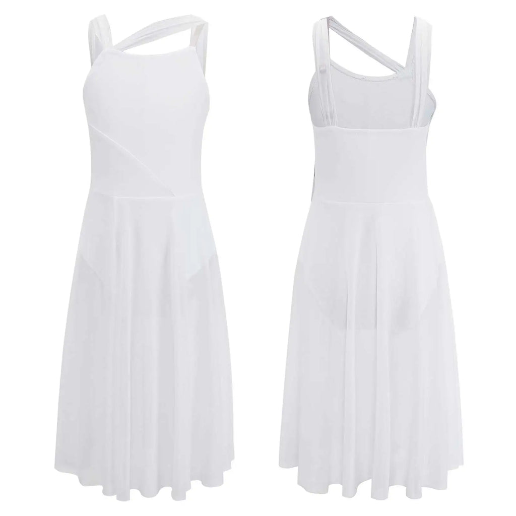 Women Ballet Dance Dress Adult Modern Contemporary Lyrical Dance Costumes Sleeveless Color Block Gymnastics Leotard Dancewear
