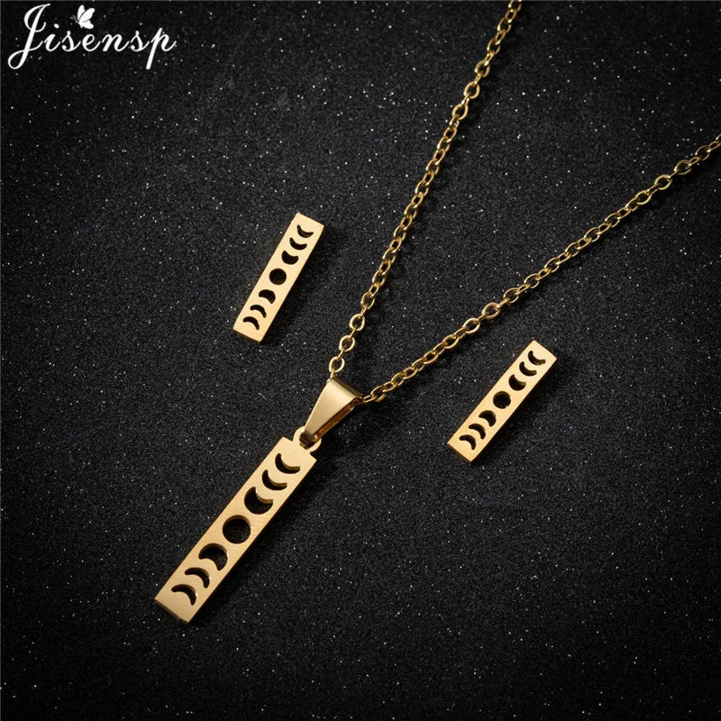 Parure Bijoux Femme Minimaliste – Collier + Boucles d’Oreilles Acier Inoxydable