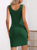 Fashion Solid U Neck Sleeveless  Flattering Bag Hip Bodycon Dress For Women Embracing Design Perfect for Casual & Party Style