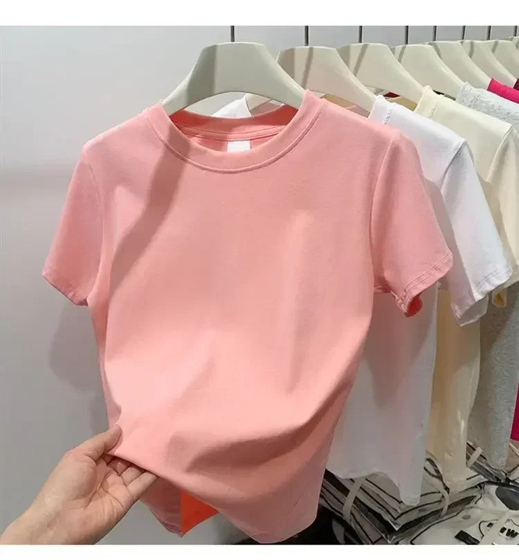 Summer Plus Size T Shirts for Women High Quality Solid Casual Female Korean Streetwear Tees Unisex Basic Solid Young Cool Tops