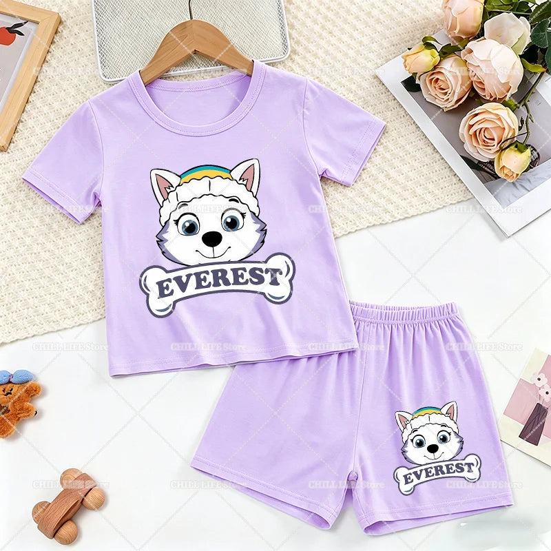 Paw Patrols 2pcs Pajama Suit Marshall Rubble Home Sleepwear Chase Skye Summer Pijamas Outfit Cartoon Print Soft Tops Shorts