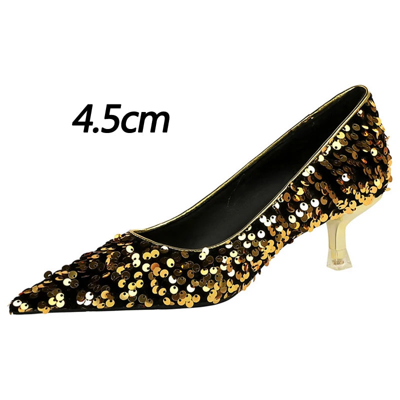 Escarpins Paillettes Femme – Talon Chaton 4,5cm Luxe Banquet Mariage
