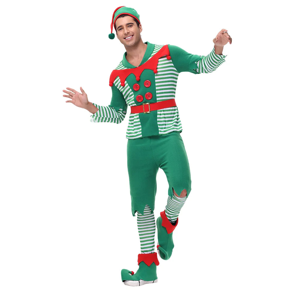 Zawaland Christmas Elf Costumes Dress Belt Hat Cosplay Family couple Carnival Party New Year Fancy Dress Up Set For Men Women