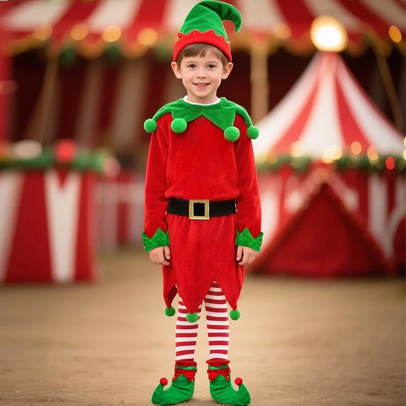 Enfant Elf Costume Christmas Toddler Niño Red Velvet Holiday Elfs Outfit Fancy Dress Up Costumes For Enfants New Arrivals 2026