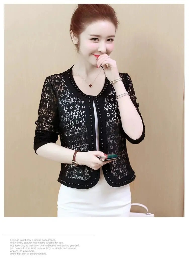 Veste courte en dentelle femme — Cardigan léger printemps-été