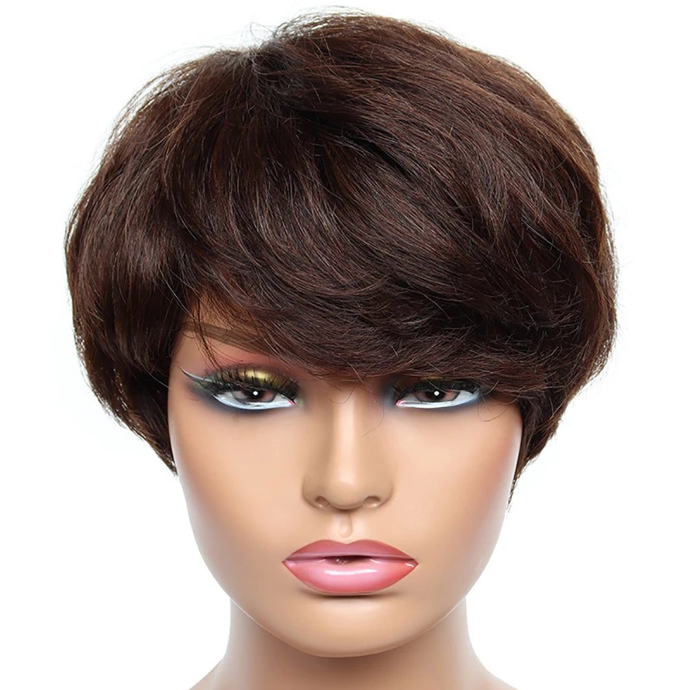 Cheap Short Human Hair Wigs with Bangs 6inch Short Pixie Cut Straight Wig 100% Human Hair for Women Machine Made
