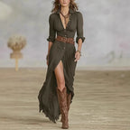Robe femme style rétro – Col V et manches longues
