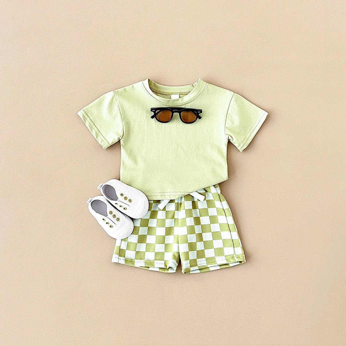 0-3Y Toddler Infant Kid Baby Boy Clothes Sets Solid Color Short Sleeve T-shirt Tops Plaid Shorts Newborn Summer Outifts Clothing