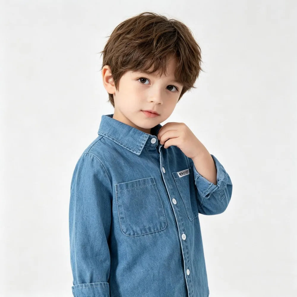 100% Cotton Boys Demin Shirt Kids Coat Toddlers 2 to 3 4 5 6 7 Years Dark Blue Boy Jean Jacket Spring Autumn Children's Clothing