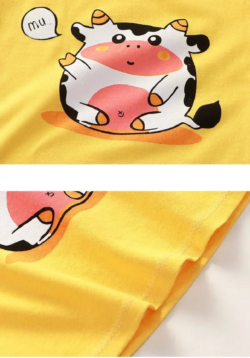 2-6 Years Baby Girl Summer Set Children's Short-sleeved Shorts Suit Cotton T-shirt Little Girls Unicorn Giraffe Cartoon Set
