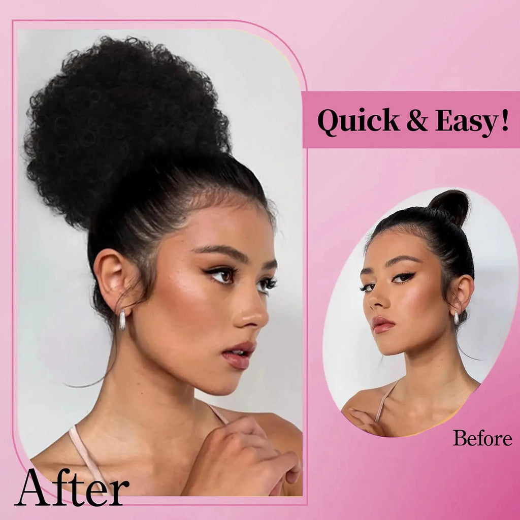 1Pc Afro Puff Drawstring Ponytail Short Kinky Curly Afro Ponytail Synthetic Hair Puffs Afro Bun Ponytail for Black Women