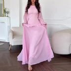 Robes for Woman Elegant O Neck Solid Ruffles Party Pleated Dress