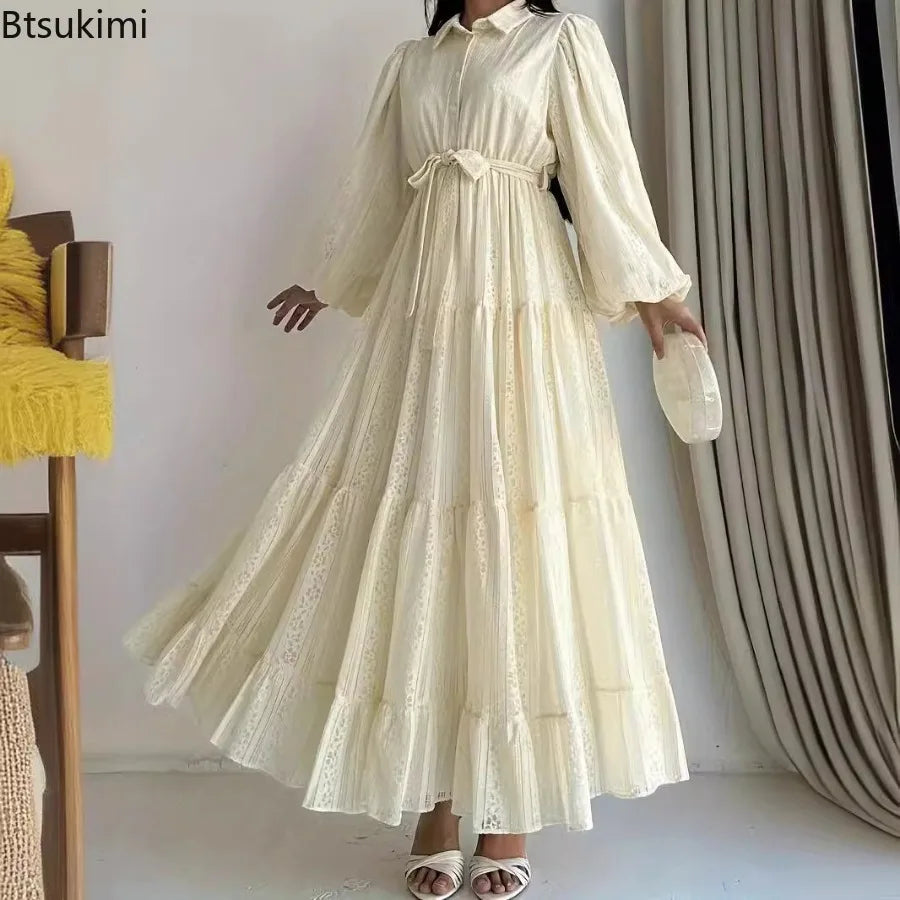 2026 New Women's Fashion Arab Long Robe Lady Party Dresses Spring Autumn Sashes Eid Ramadan Morocco Dubai Kaftan Islam Vestidos