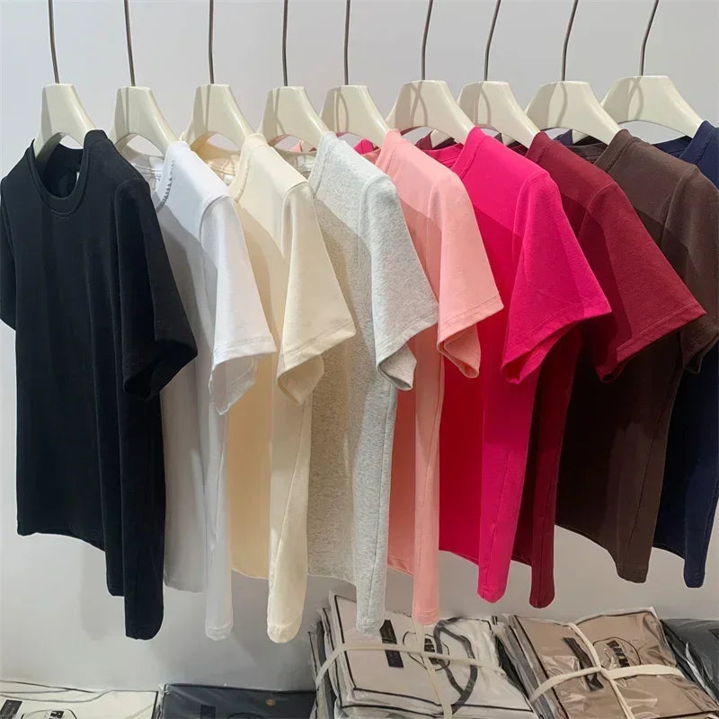 Summer Plus Size T Shirts for Women High Quality Solid Casual Female Korean Streetwear Tees Unisex Basic Solid Young Cool Tops