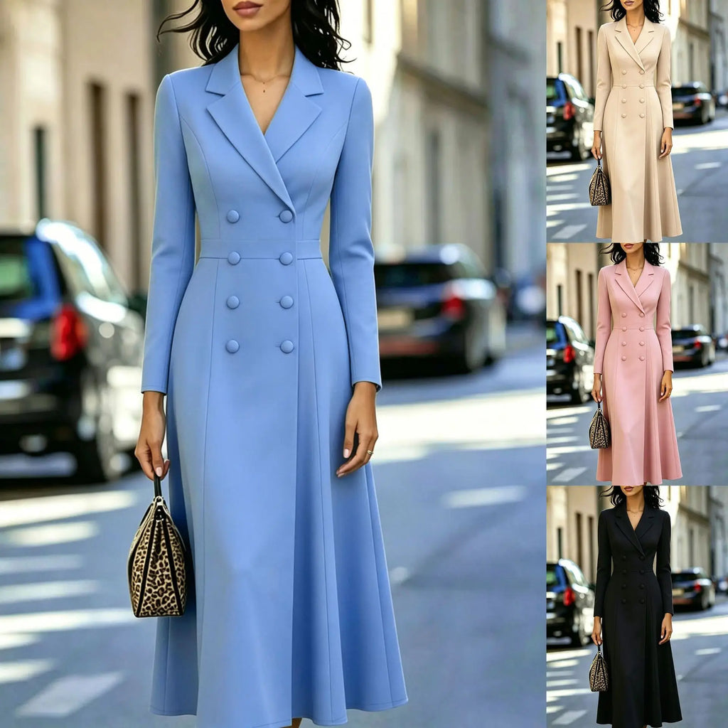 Robe femme A-line mi-longue – Manches longues et col V