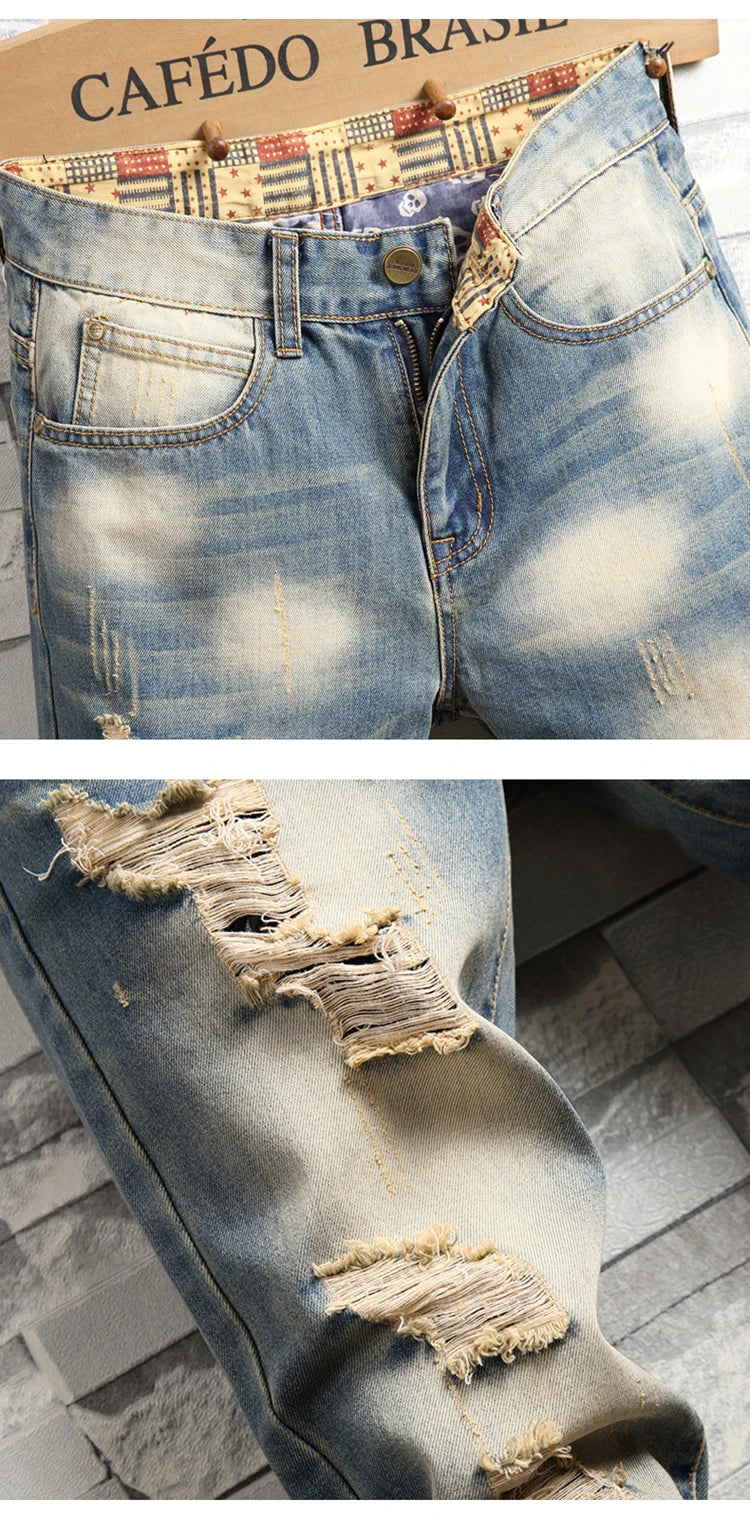 Jean homme déchiré bleu vintage – Streetwear délavé