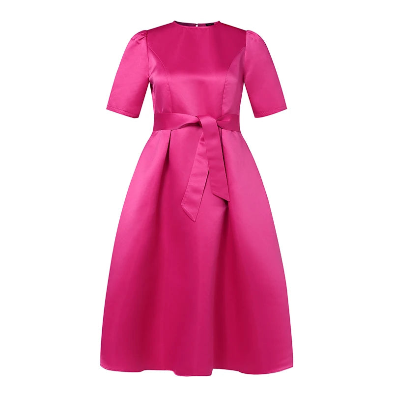 Plus Size Women Stain Dress 2024 Summer Sexy Puff Sleeve Evening Party Dress VONDA Beach Sundres Casual Loose Robe Vestidos