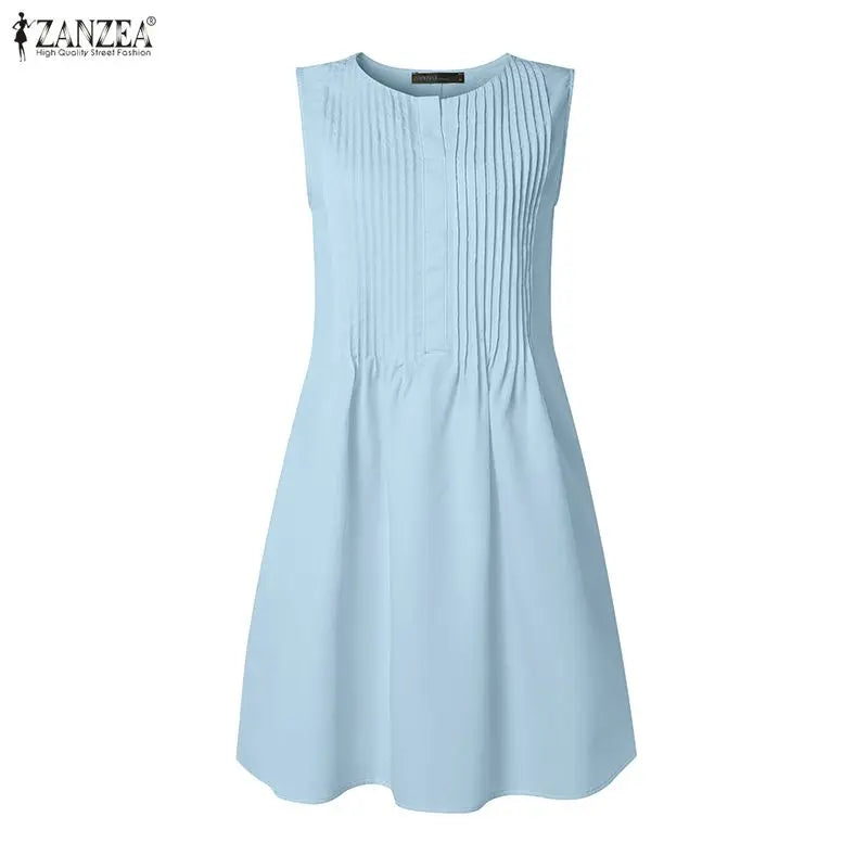 Women Bohemian Dresses Short Robe Solid Color Casual Loose Mini Vestidos 2026 ZANZEA Sleeveless Tank Summer Party Sundress