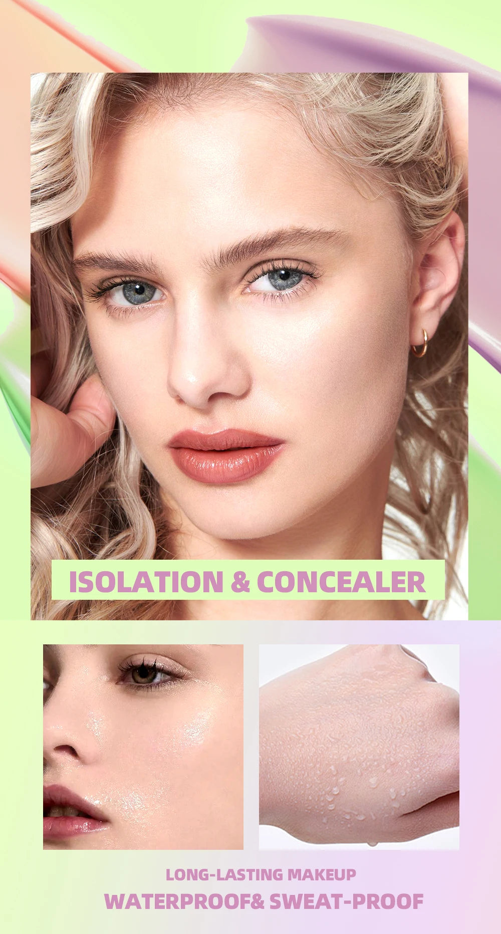 QIBEST Face Makeup Primer Tri-color Cream Brighten Contour Color Isolation Waterproof Foundation Natural Makeup Base Cream